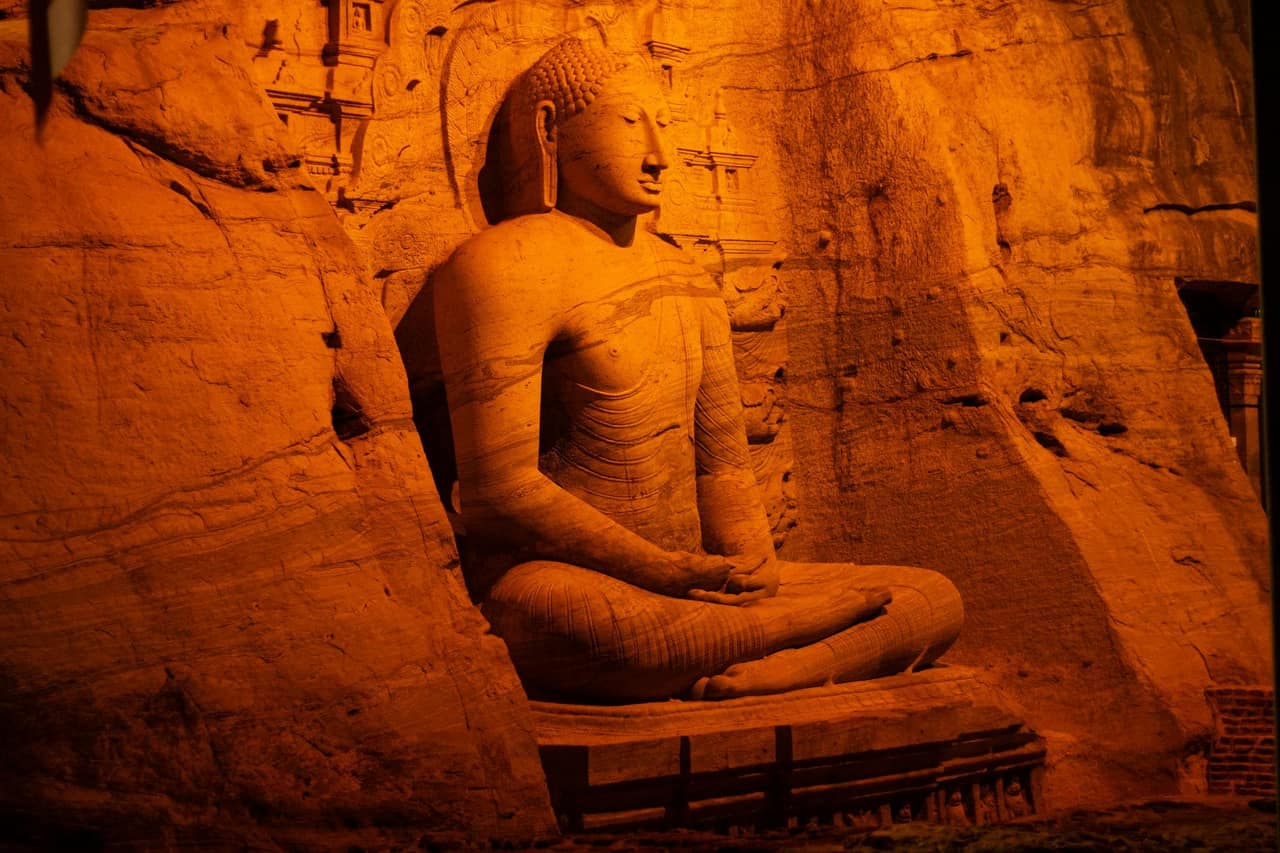 The reclining Buddha carved from a single granite face at Gal Vihara, Polonnaruwa